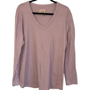 Chaser Women’s Pink Waffle Knit Long Sleeve V-Neck Shirt, XXL